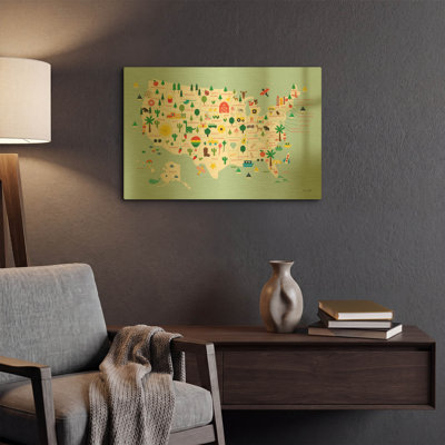 Carte amusante des États-Unis par Ann Kelle, décor mural en métal doré, 61 x 41 cm