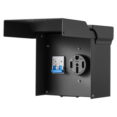Boîtier de prise électrique 50 A pour VR avec disjoncteur, prise NEMA 14-50R, 250 V, pour VR, caravane, VR, voiture électrique, précâblé, boîtier électrique extérieur verrouillable, étanche NEMA 3R
