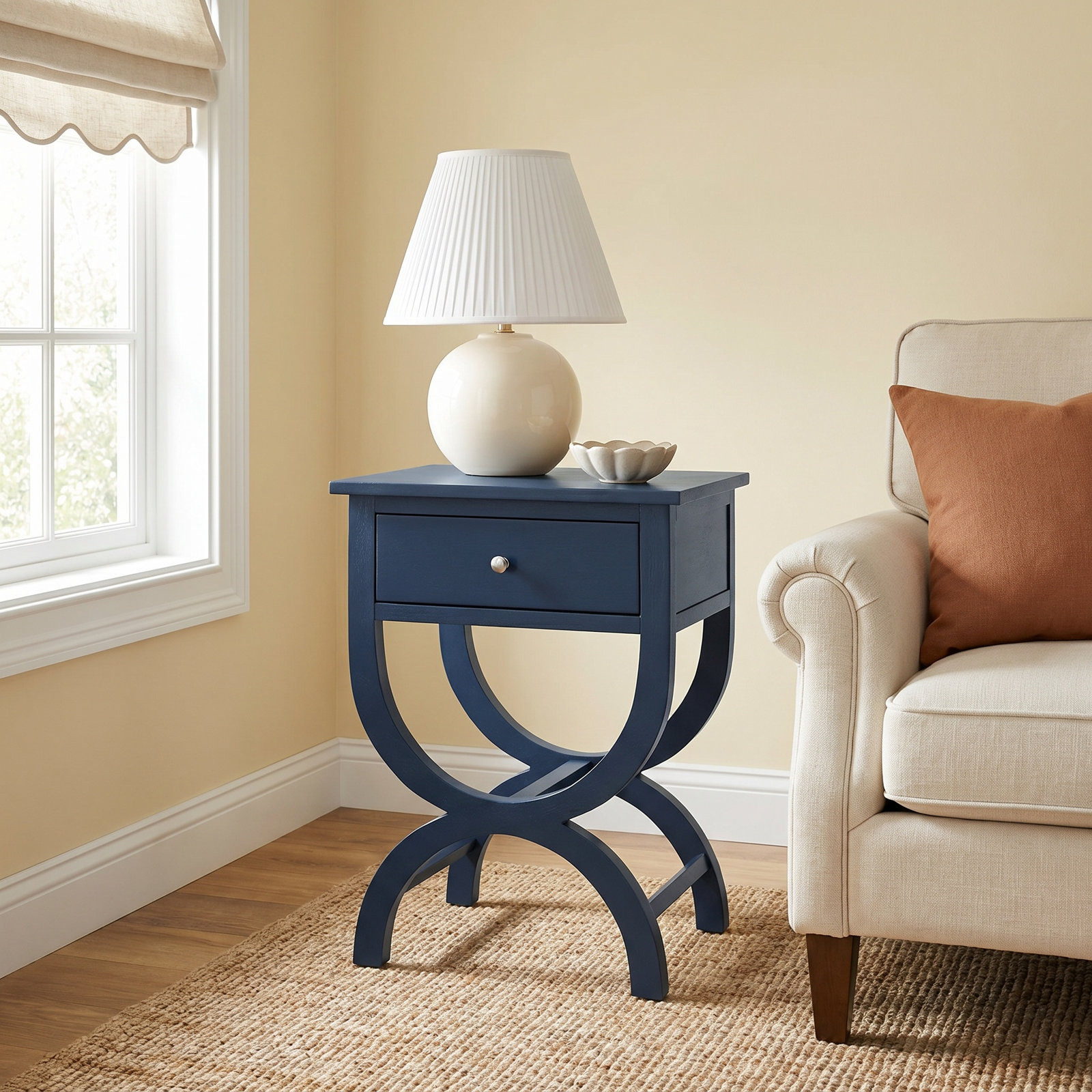 Floris End Table With Storage, Navy