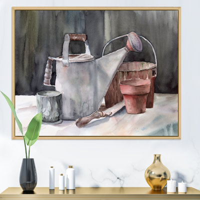Nature morte représentant un arrosoir de jardin - reproduction sur toile