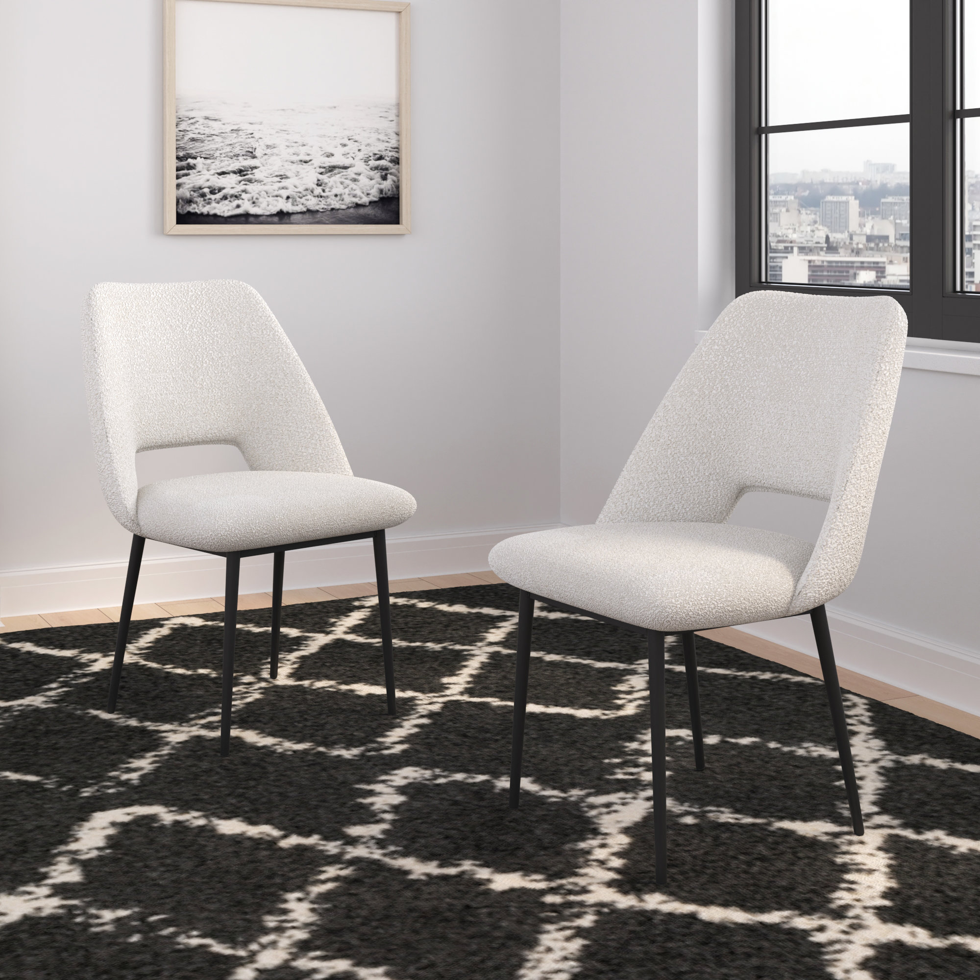 Valdez Boucle Dining Chair, White Boucle