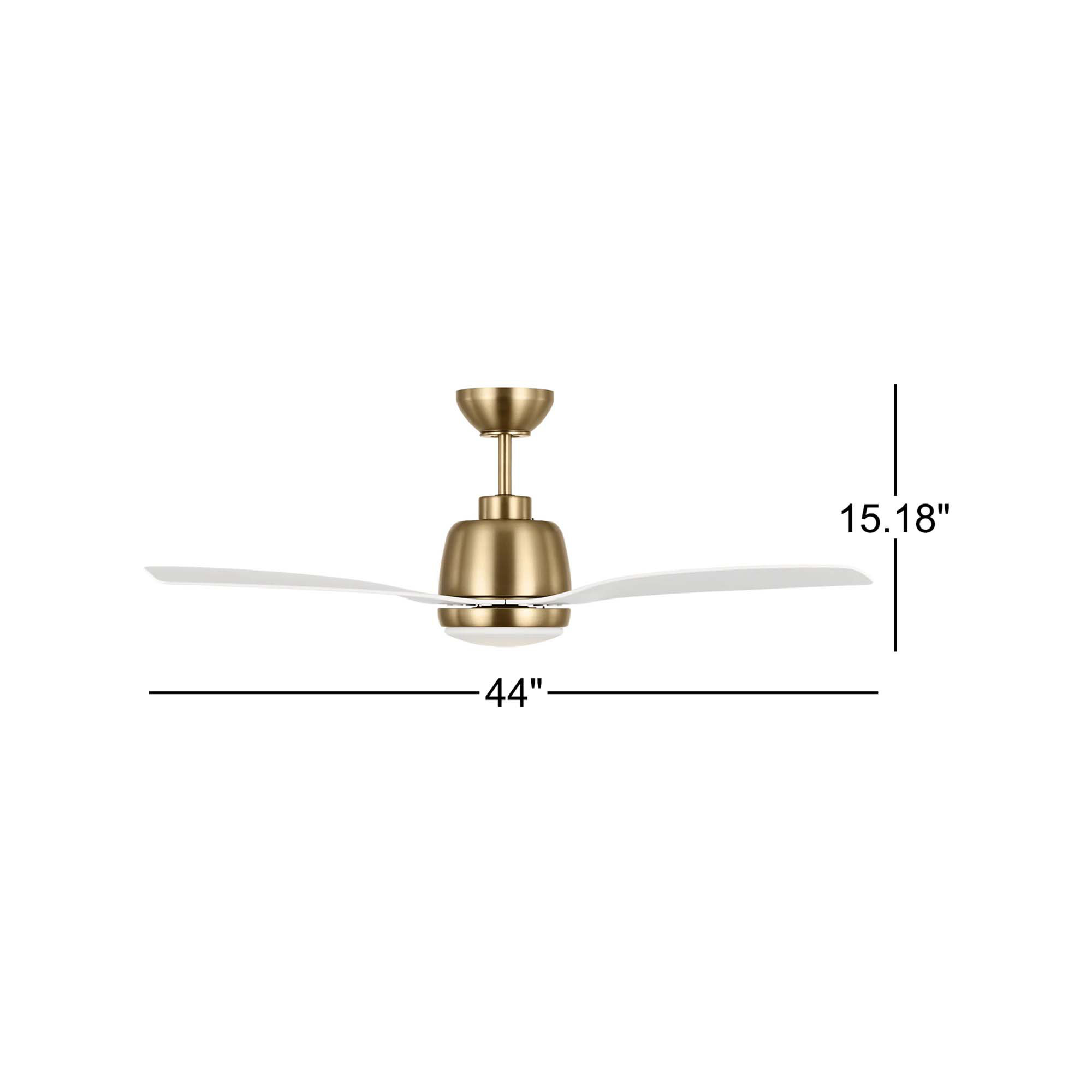 44'' Ceiling Fan with LED Light Kit, White, Satin Brass, 15.18" H x 44" W x 44" D