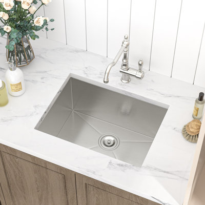 16 Gauge Stainless Steel Undermount Single Bowl Utility Sink 12" Deep Laundry Room Sink with Basket Strainer and Bottom Grid