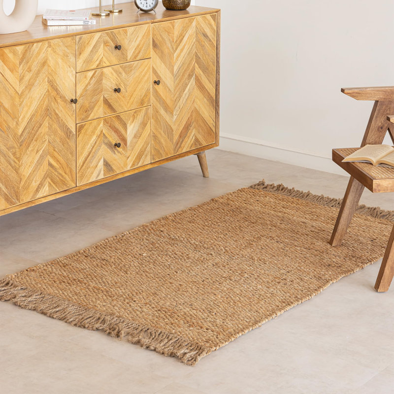 Chunky Braided Jute Area Rug with Tassels | 4' x 6' | Natural, Rectangulaire 8 pi x 10 pi