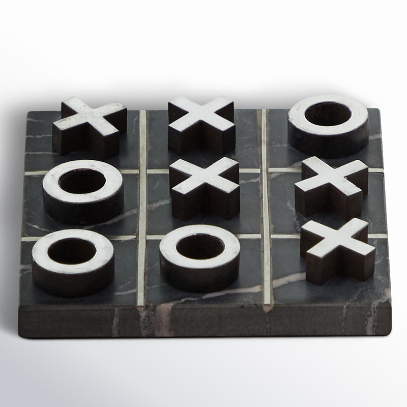 Gonet Marble Tic Tac Toe Decor Black Game Set with Silver Inlay