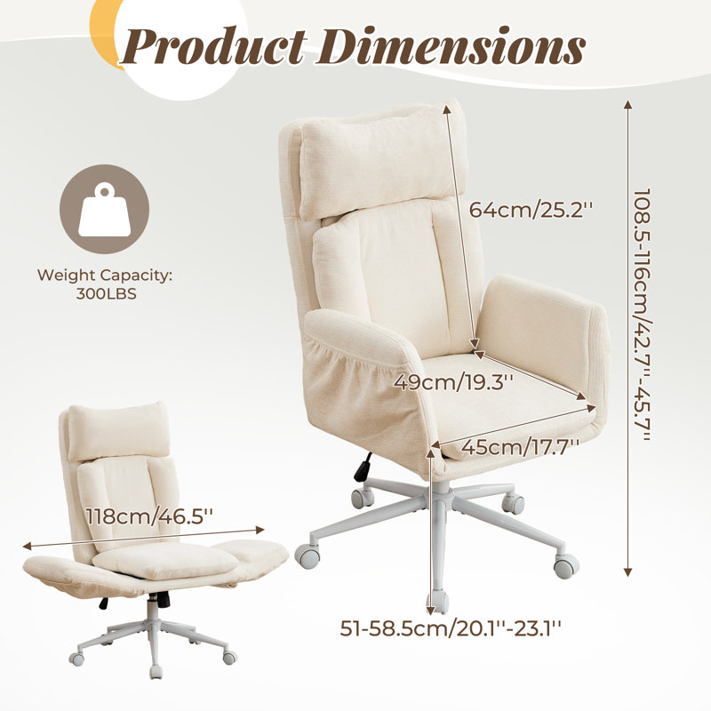 Fauteuil de bureau Big et Tall Criss, Blanc beige