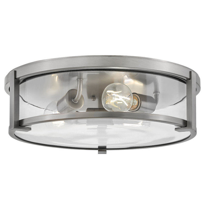 Lowell Three-Light Flush Mount Ceiling Light, Antique Nickel/Clear Glass