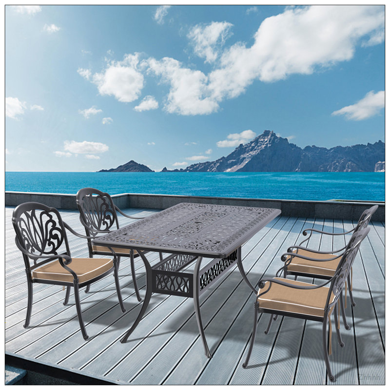 Ensemble de 5 meubles de patio en fonte d'aluminium avec coussins