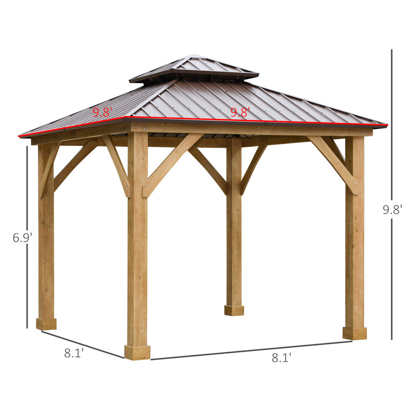 10x10 Brown Solid Wood and Steel Hardtop Gazebo