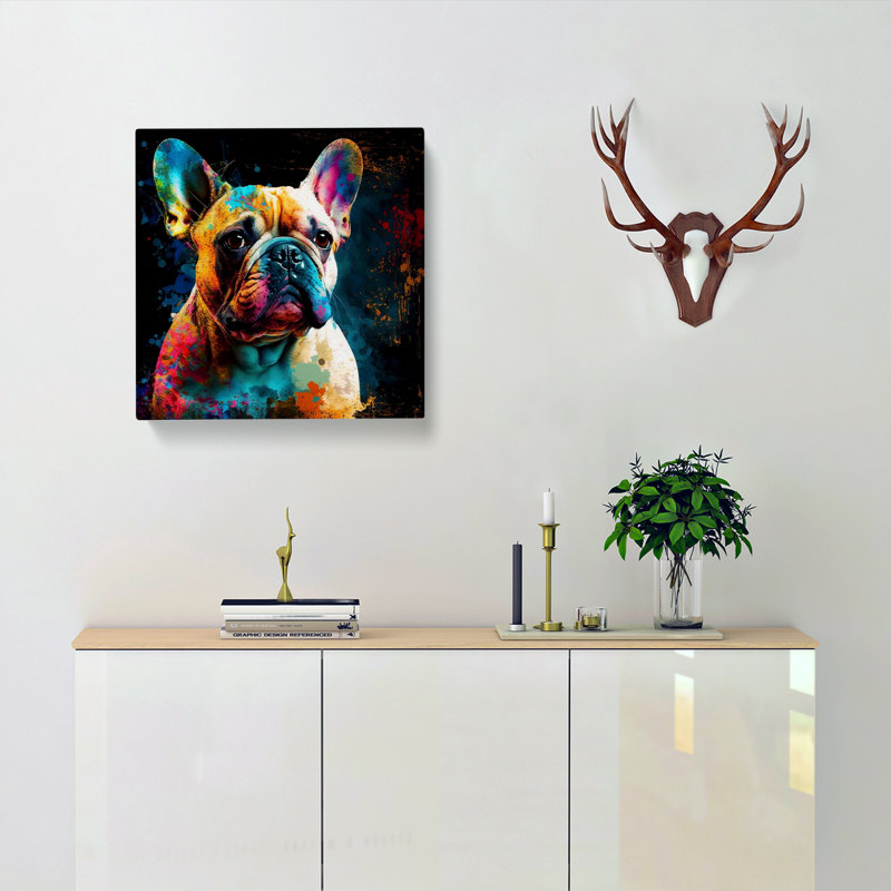 French Bulldog Abstract Expressionism - Wrapped Canvas, 50cm H x 50cm W x 3cm D