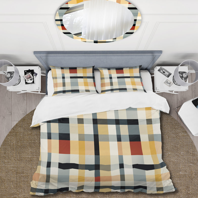 Ensemble de housse de couette noir et crème à carreaux sophistiqués, Housse de couette pour très grand lit et 2 très