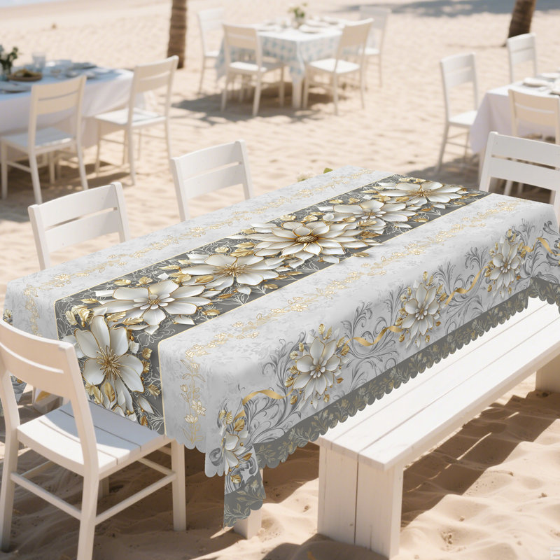 Nappe 1pc à imprimé floral 3D moderne, nappe ronde / rectangulaire à motif floral de style campagnard, décoration extérieure de fête de Noël, accessoires de cuisine, décoration florale en marbre noble et élégante