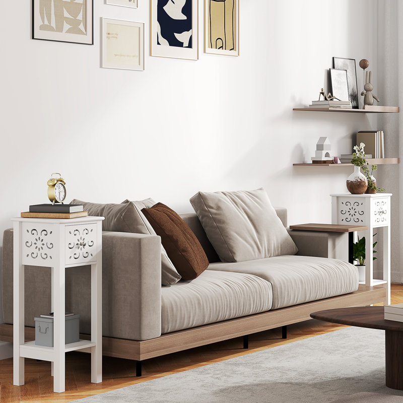 Ensemble de 2 tables de chevet avec tiroir et tablette de rangement ouverte, Blanc