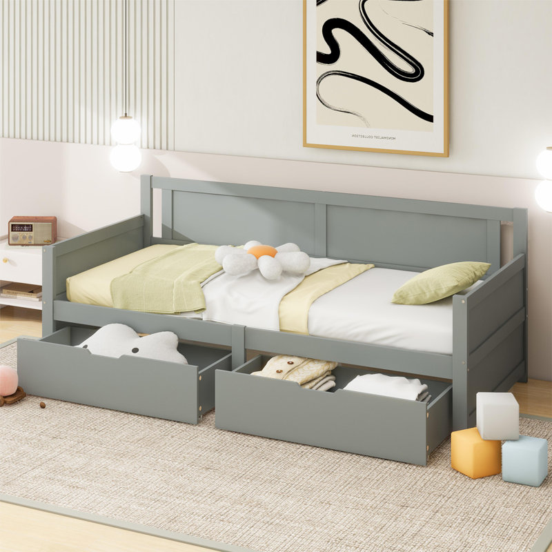 Single Bed Daybed 90*200cm With 2 Drawers, Grey