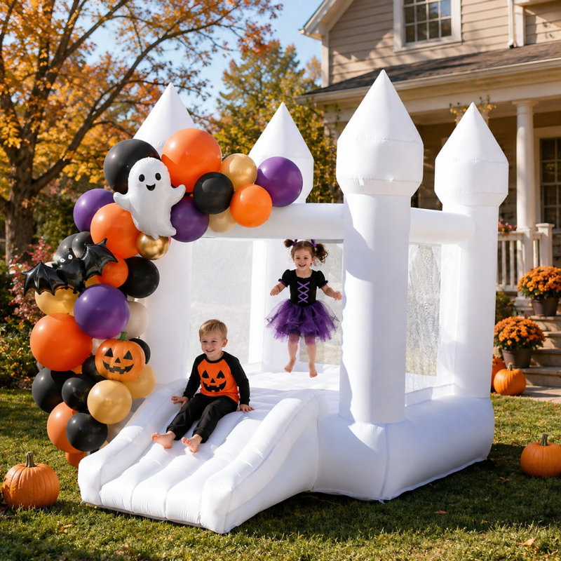 6' x 9'  Oxford White Bounce House with Slide and Air Blower for Kids&Toddler