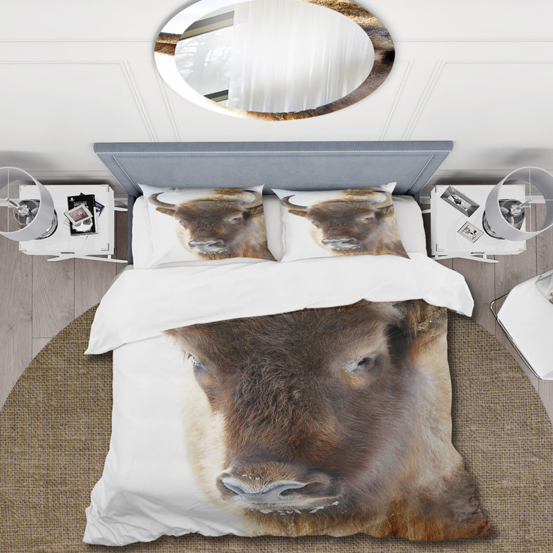 Portrait of Wild Bison - Ensemble de housse de couette Farmhouse - Microfibre de polyester