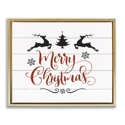 «Merry Christmas with Reindeer», art mural encadré sur toile flottante par lettré et doublé hwp-285