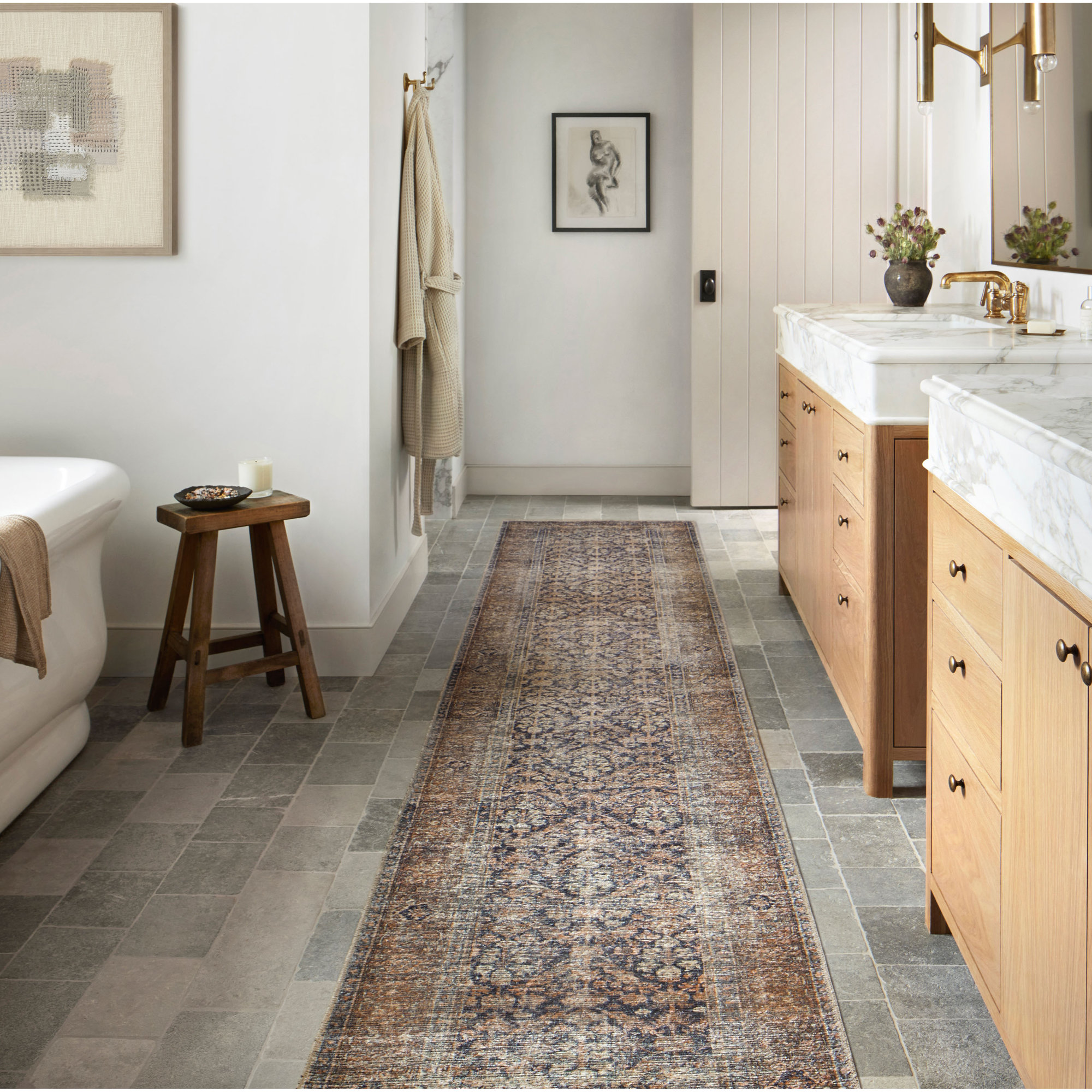 Billie Oriental Ink / Salmon Area Rug, Runner 2'6" x 9'6"