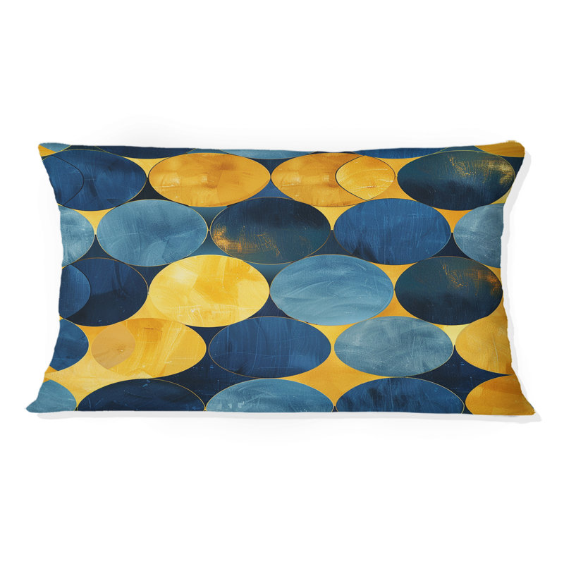 Bleu, jaune, moderne, cercles I - coussin lombaire moderne