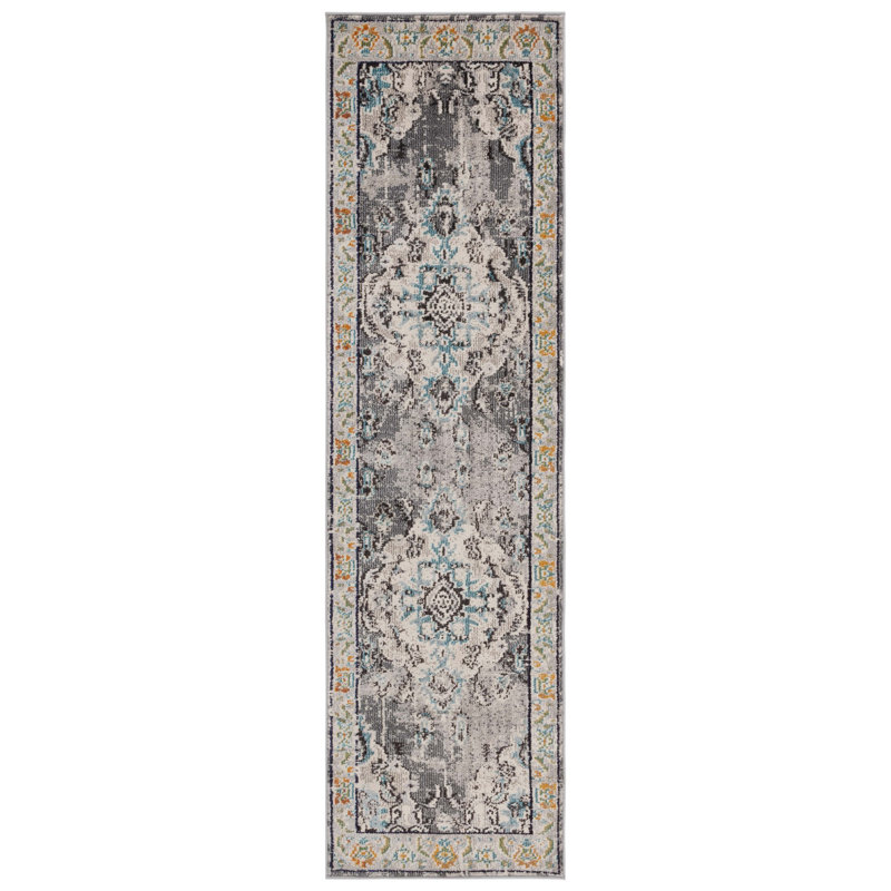 Almyra Oriental Area Rug, Runner 2'2" x 16', Grey/Light Blue