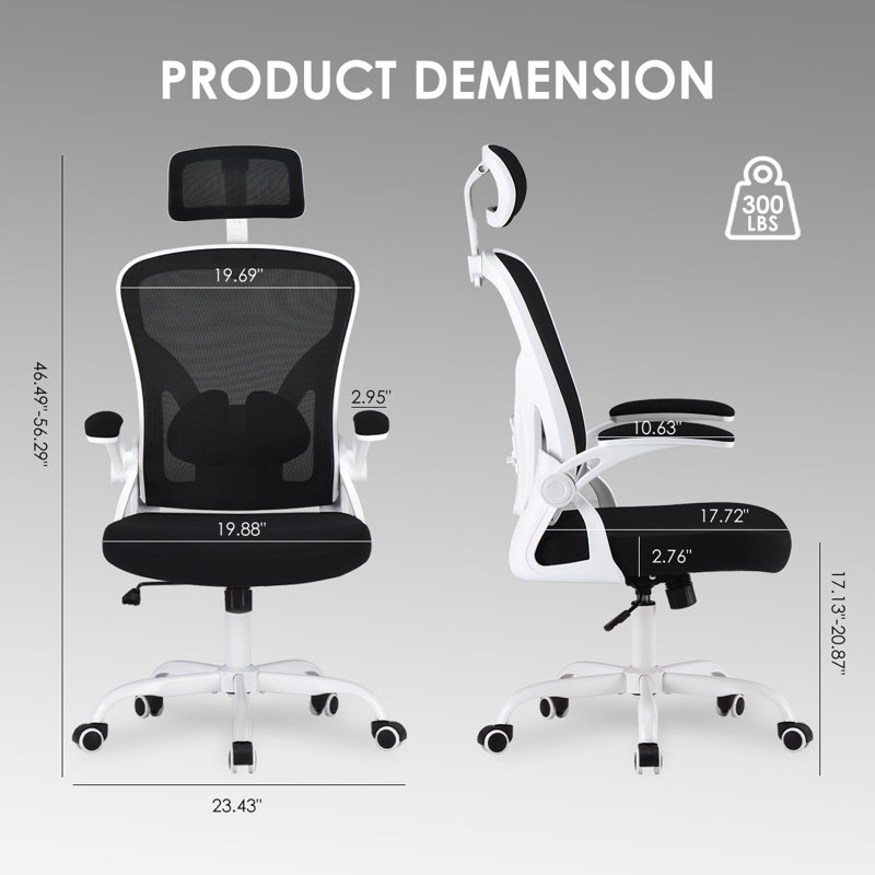 Ergonomic Office Chair, Home Office Desk Chair With Headrest, High Back Computer Chair With Armrests And Adjustable Lumbar Support For Home Office Study Room, White & Black