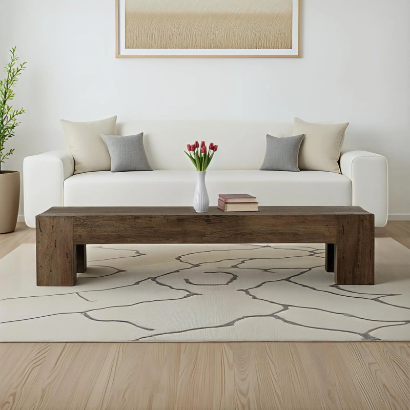 Abaso Coffee Table, Ebony Rustic Wormwood, 15" H x 70" W x 35" D