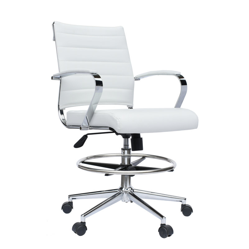 Kayle Mid Century Modern Contemporary Tall Ergonomic Adjustable Faux Leather Drafting Chair With Arms Counter Height With Wheels Pads Arm