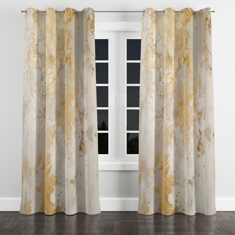 Fizzs beige et doré fantaisie - rideau à œillets occultant moderne - 1 panneau, L 52 po x L 108 po, Œillets dorés
