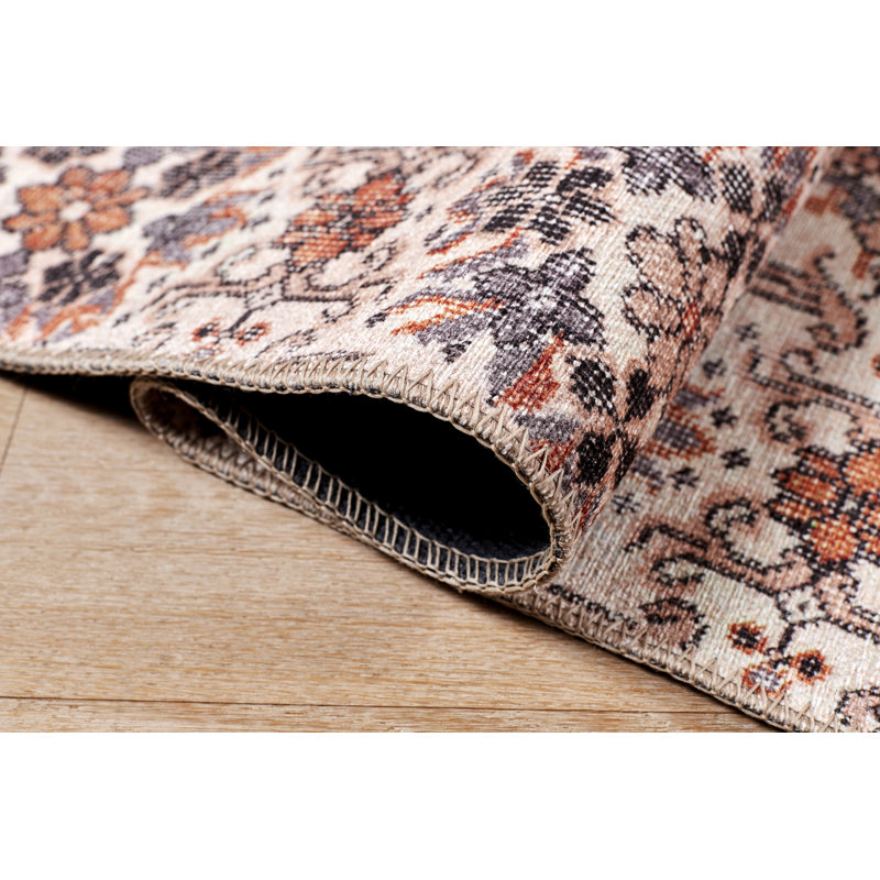 Machine Washable Boho Floral Tile Powerloomed Rug in Blush/Rust/Gray, Rectangle 7'6" x 9'6"