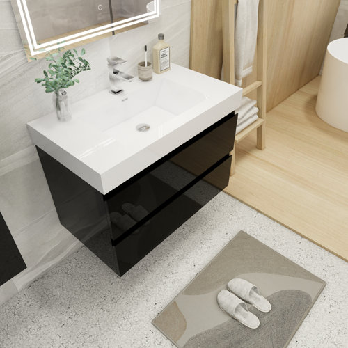 Latitude Run® Carneshia 35.4'' Wall Mounted Single Bathroom Vanity with ...