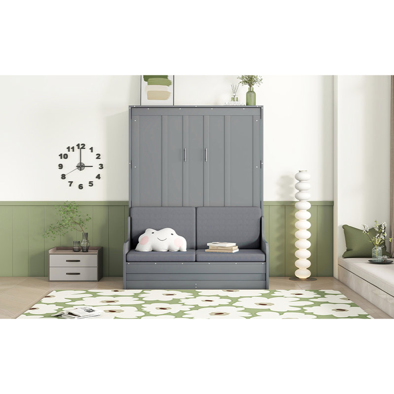 Grand lit mural gris - peu encombrant avec coussin pliable et mobilier fonctionnel, Gris