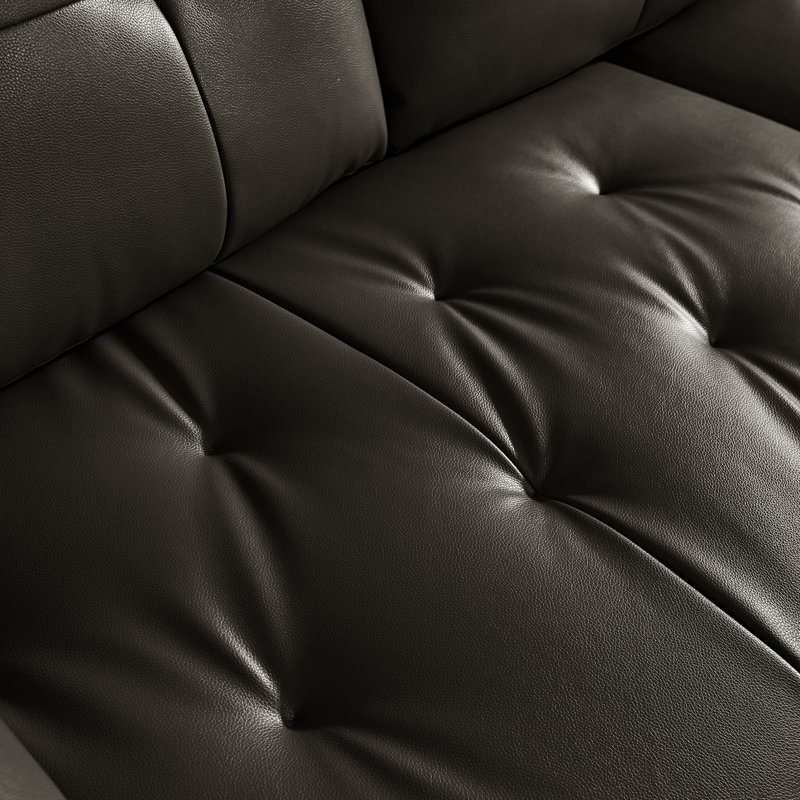 122.05'' 4-seater Genuine Leather Sofa With Pillow Top Arm – Solid Wood Frame 600 Lbs Capacity, Tool-free Easy Assembly For Family Living Rooms,Black
