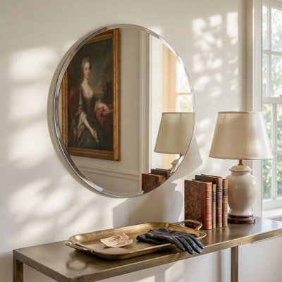 Beveled Frameless Round Bathroom Vanity Wall Mirror