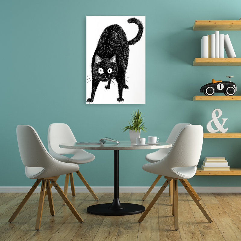 Art mural contemporain chat étonné, H 36 po x l 24 po