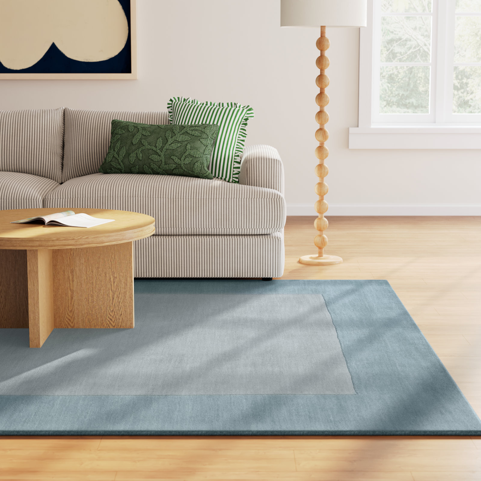 Dolma Gray Aqua Hand-Loomed Wool Rug, Square 6'