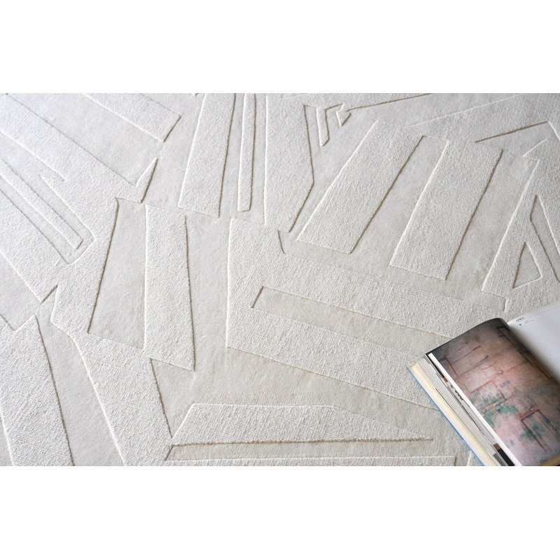 Tempo Wool Geometric Area Rug in Light Beige, Rectangle 8' x 10'