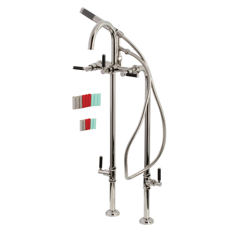 Kingston Brass Concord Freestanding Tub Faucet with Supply Line and Stop Valve, Brushed Nickel, Lever Wrap