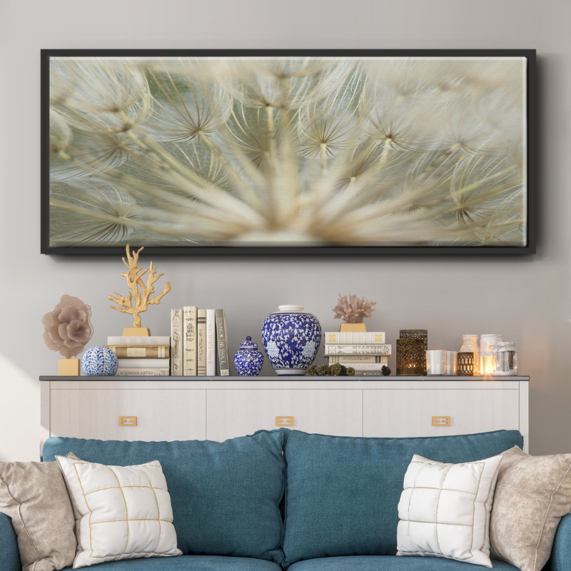 Macro Dandelion IV- Framed Canvas, 24" H x 60" W