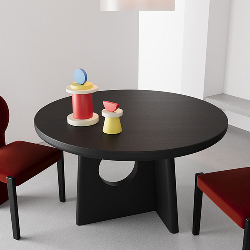 Black Round Solid Dining Table For Dining Room/Kitchen, 29.53”H x 55.12”L x 55.12”W