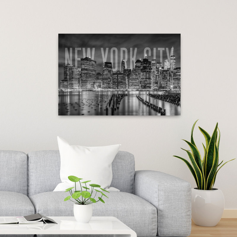 «New York City Night Skyline Modern Abstract Architecture City», art mural, 24" H x 36" W