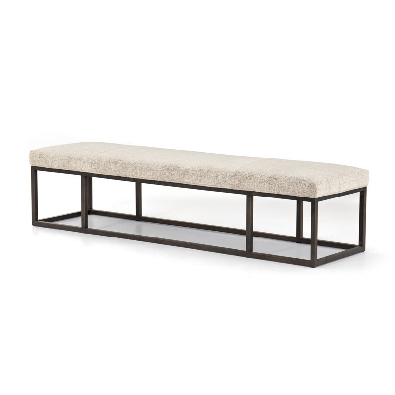 Banc rembourré en cuir véritable Roux, Lin moelleux