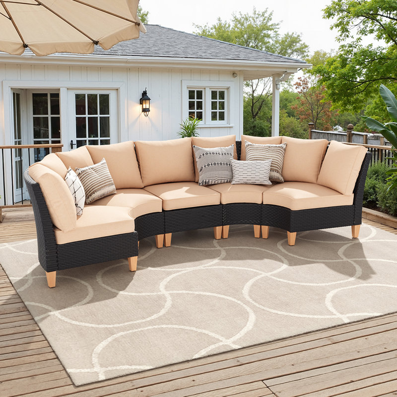 5 Piece Half-Moon Patio Sectional Sofa Set