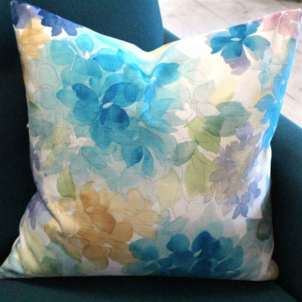 May Floral Cotton Throw Pillow, Blue