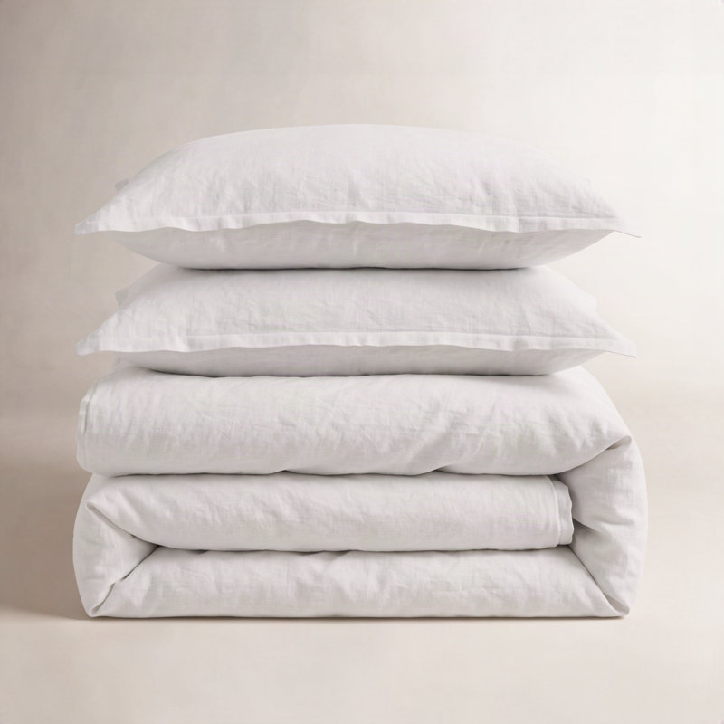 Linen Cotton Duvet Cover Queen Set - Soft Breathable Bedding Set with Natural Texture For All Season, White