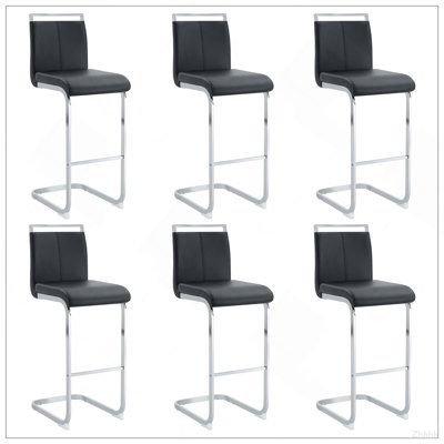 Moderne et magnifique tabouret de bar revêtu de cuir PU avec des pieds en métal argenté en forme de C pour les salles à manger, les cuisines, les terrasses et les chaises de bureau d'invités. (Ensemble de 6) (blanc + polyuréthane)