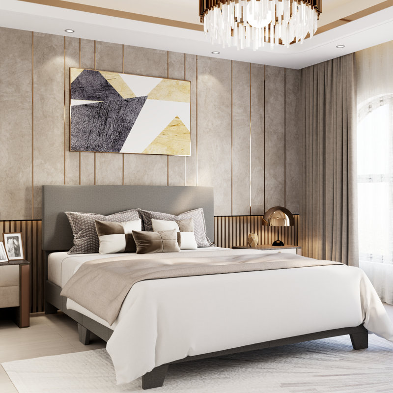 Litta Upholstered Platform Bed, Light Gray, Full