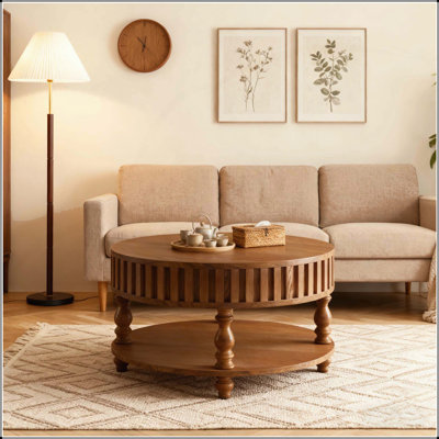 Table basse cannelée avec rangement et couvercle rabattable Farmhouse