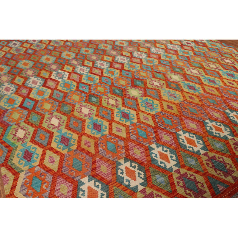 Tapis oriental multicolore en laine Kilim 10 x 16