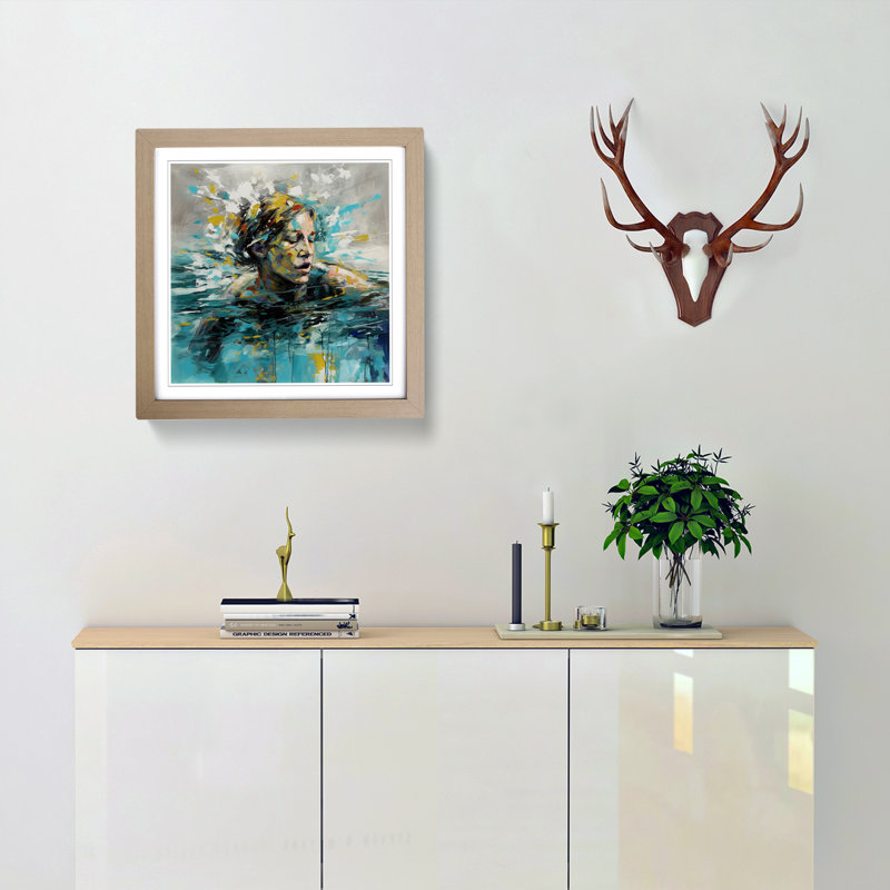 Swimming Gestural Art No.1 - Single Picture Frame Print on Wood, Oak