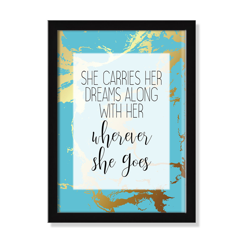 «Whereever she goes», art encadré, H 16 po x l 12 po x P 0,63 po, Encadré de boîte noir